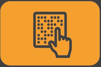 Imagem: Ilustração. Destaque para a mão de uma pessoa com o dedo sobre uma página com texto em braille. Fim da imagem.