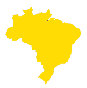 Imagem: Ilustração. Silhueta do mapa do Brasil em amarelo. Fim da imagem.