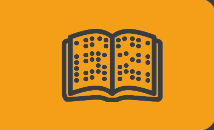 Imagem: Ilustração. Um livro aberto com texto em braille. Fim da imagem.