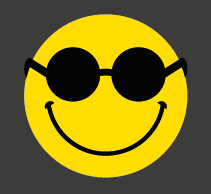 Imagem: Ilustração. Um rosto amarelo sorridente que usa óculos escuros. Fim da imagem.