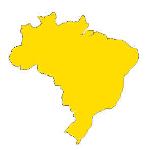 Imagem: Ilustração. Silhueta do mapa do Brasil em amarelo. Fim da imagem.
