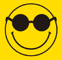 Imagem: Ilustração. Um rosto amarelo sorridente que usa óculos escuros. Fim da imagem.
