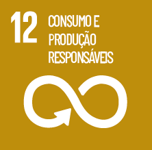 Imagem: Ícone ODS. 12. CONSUMO E PRODUÇÃO RESPONSÁVEIS. Ilustração de uma seta formando o símbolo de infinito. Fim da imagem.