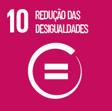 Imagem: Ícone ODS. 10. REDUÇÃO DAS DESIGUALDADES. Ilustração de um sinal de igual dentro de um círculo. Fim da imagem.