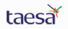 image: Taesa logo composed of the name in blue lowercase letters with a colored asterisk in the upper right corner. end of image.