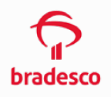 image: Bradesco logo consisting of the name in red lowercase letters and, above it, the illustration of two vertical bars under two curved lines. end of image.