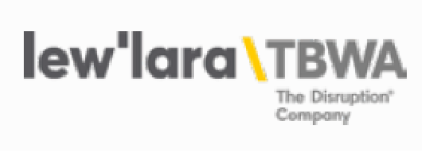 image: The lew’lara, slash, TBWA logo consists of the name in lowercase black and gray letters, with the slash in yellow; below, the phrase “The Disruption Company.” end of image.