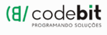 image: The CodeBit logo consists of the name in lowercase black letters; below, the phrase “PROGRAMANDO SOLUÇÕES” (Programming Solutions). On the left, a programming symbol composed of a parenthesis, the letter B backwards, and a green slash. end of image.