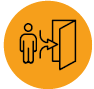 image: Illustration. The silhouette of a person near an open door. A curved arrow points from the person toward the door. end of image.