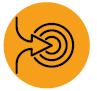 image: Illustration. A curved arrow points to the right toward concentric circles. end of image.