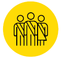 image: Illustration. The silhouette of three people wearing sashes across their chests. end of image.