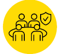 image: Illustration. The silhouette of four people sitting around an oval table. On the right, there is a shield with a correct symbol. end of image.
