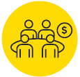 image: Illustration. The silhouette of four people sitting around an oval table. On the right, there is a coin. end of image.