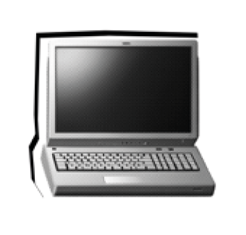 Imagem: Fotografia em preto e branco. Computador antigo com monitor de tubo e teclado embutido. Fim da imagem.
