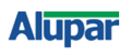Imagem: Logotipo da Alupar compôosto pelo nome em letras azuis com uma barra verde na parte superior. Fim da imagem.