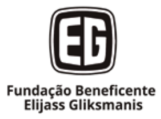 Imagem: Logotipo da Fundação Beneficente Elijass Gliksmanis compôosto pelo nome em letras pretas e, acima, a sigla EG dentro de um quadrado preto com borda branca. Fim da imagem.