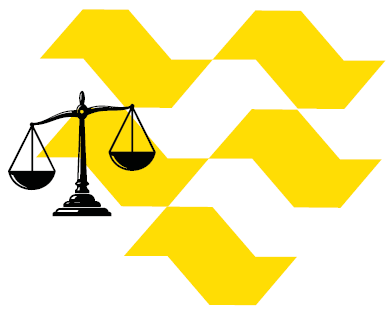 Imagem: Ilustração. À esquerda, há uma balança da justiça, composta por um suporte vêertical com uma barra horizontal no topo com um prato suspenso em cada extremidade. Ao fundo, há cinco silhuetas em amarelo do mapa do estado de São Paulo. Fim da imagem.