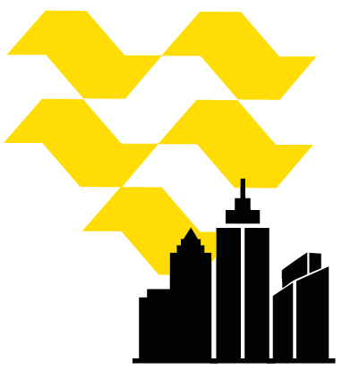 Imagem: Ilustração. Silhuetas de prédios. Ao fundo, há cinco silhuetas em amarelo do mapa do estado de São Paulo. Fim da imagem.