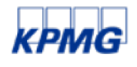 image: KPMG logo composed of the name in blue uppercase letters and, in the background, a row of four blue rectangles. end of image.