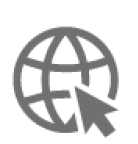 image: Icon. Globe with horizontal and vertical curved lines; in the lower right corner, a cursor. end of image.