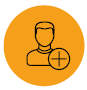image: Icon. Highlighting the silhouette of a person's torso; next to it, a circle with the plus symbol. end of image.