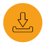 Imagem: Ícone. Símbolo de download, composto por uma seta apontando para baixo em direção a uma barra horizontal. Fim da imagem.