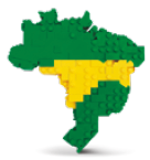 Imagem: Ilustração. Mapa do Brasil feito de blocos de montar nas cores verde e amarelo. Fim da imagem.