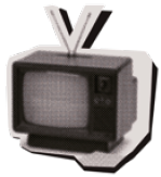 Imagem: Fotografia em preto e branco. Televisão antiga com antenas em formato de "Vê" na parte superior. O aparelho é retangular e possui uma tela curva, com botões na lateral direita da tela.  Fim da imagem.