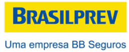 Imagem: Logotipo da Brasil Prev composto pelo nome em letras maiúsculas azuis sobre um retângulo amarelo; abaixo, a frase "Uma empresa BB Seguros" em letras azuis. Fim da imagem.