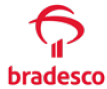 Imagem: Logotipo do Bradesco composto pelo nome em letras minúsculas vermelhas e, acima, a ilustração de duas barras verticais sob duas linhas curvas. Fim da imagem.