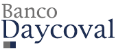 Imagem: Logotipo do Banco Daycoval composto pelo nome em letras cinzas e azuis e, no canto inferior esquerdo, ilustração de um pequeno retângulo cinza e azul. Fim da imagem.