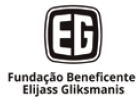 Imagem: Logotipo da Fundação Beneficente Elijass Gliksmanis composto pelo nome em letras pretas e, acima, a sigla -hêeh-Gê- dentro de um quadrado preto com borda branca.  Fim da imagem.