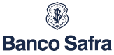 Imagem: Logotipo do Banco Safra composto pelo nome em letras azuis e, acima, um escudo com um cifrão. Fim da imagem.