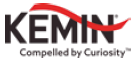 Imagem: Logotipo da Kemin composto pelo nome em letras maiúsculas pretas com uma curva vermelha entre as letras. Na parte inferior, o texto “Compelled by Curiosity”. Fim da imagem.