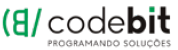 Imagem: Logotipo da CodeBit composto pelo nome em letras minúsculas pretas; abaixo, a frase “PROGRAMANDO SOLUÇÕES”. À esquerda, um símbolo de programação composto por um parêntese, a letra B ao contrário e uma barra em verde. Fim da imagem.